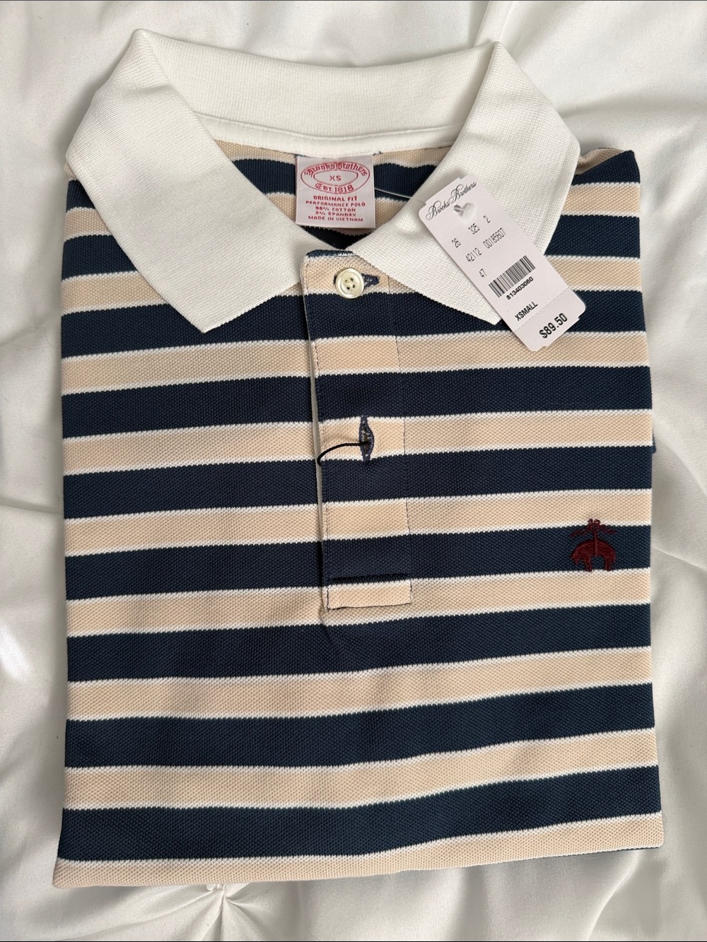 Brooks Brothers Men’s Striped Polo in Navy, Cream & White